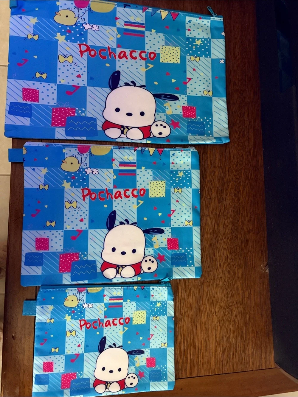 Pochacco Blue Patchwork Pouch Set 3pc - Picture 1 of 1